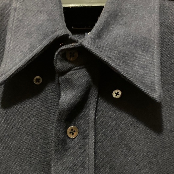 Ted Baker, London Dark Blue Cotton Velour Button-Up Shirt - Picture 1 of 8